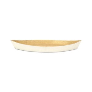 HomeRoots 10" Gold And Off White Cast Iron Oval Boat Shaped Tray - 1 of 4