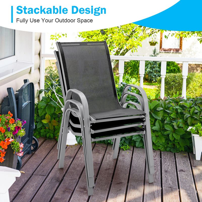 Costway Set of 4 Patio Dining Chairs Stackable Armrest Space Saving Garden Black, 5 of 11