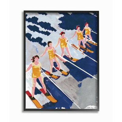 Stupell Industries Retro Waterski Women Blue Yellow Watercolor Painting