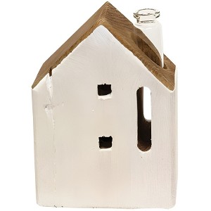 Slickblue 5.5" White Wooden House Vase, Glass Chimney Flower Holder, Rustic Tabletop Decoration, Farmhouse Style - 1 of 3