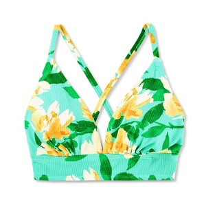 Women's Ribbed Floral Print Longline Triangle Bikini Top - Shade & Shore™ Multi - 1 of 4