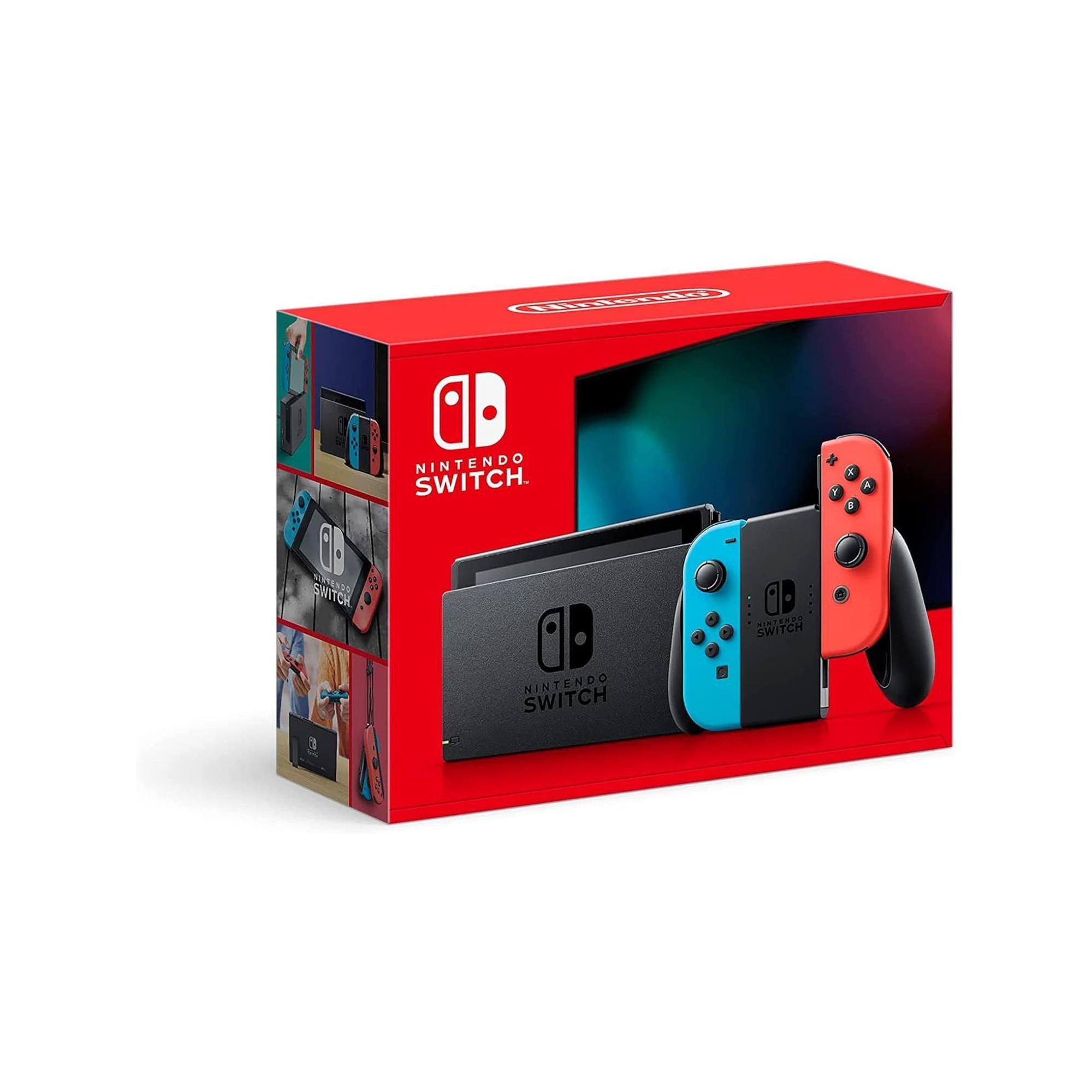 Nintendo Switch With Neon Blue and Neon Red Joy Con Gaming Console - Manufacturer Refurbished