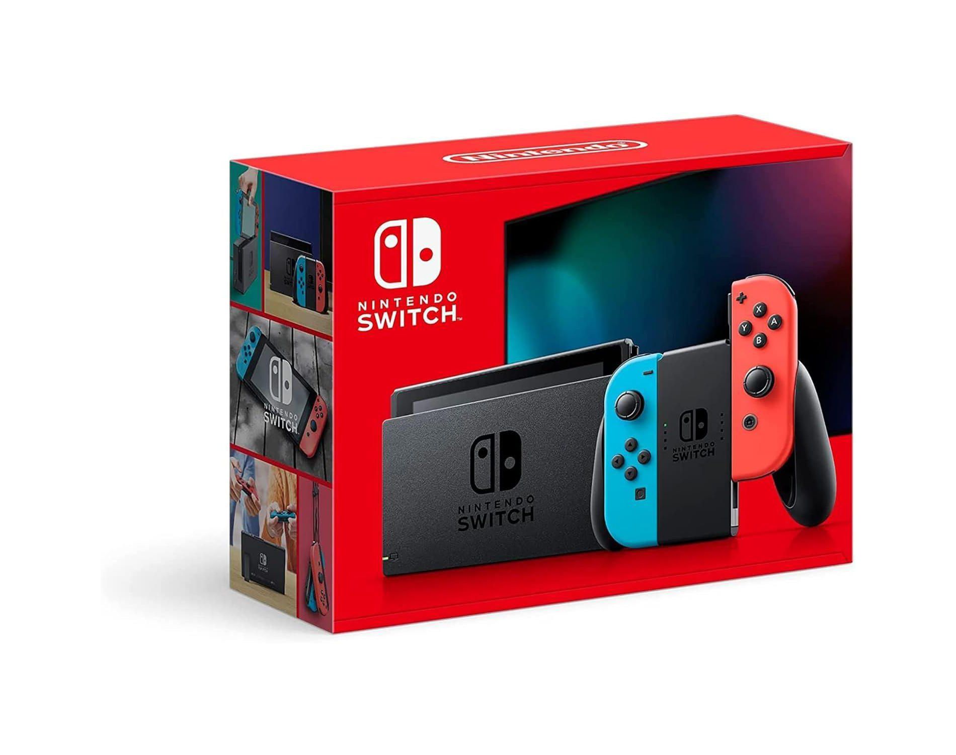 Nintendo Switch With Neon Blue and Neon Red Joy Con Gaming Console - Manufacturer Refurbished