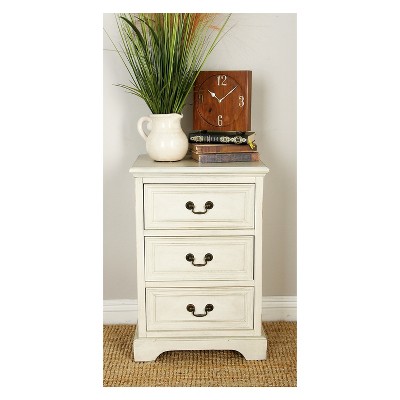 Elegant Cream Solid Wood & Metal 3-Drawer Storage Side Table