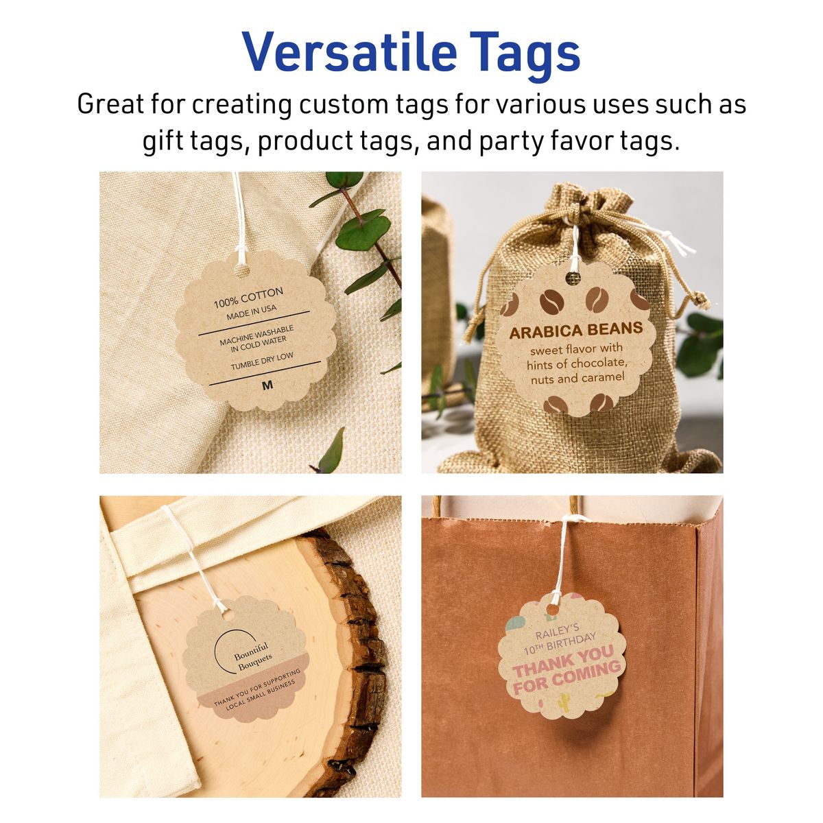 2-1/2" Diameter Round Scalloped Edge, Kraft Brown Printable Tags - thumbnail 3
