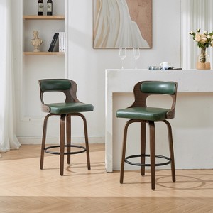SEYNAR PU Leather 360 Degree Swivel Open Back Bar Stools Wood Legs Set of 2 - 1 of 4