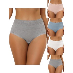 Allegra K Women's High Waist Tummy Control Lace Trim 5 Packs Ribbed Briefs White Small - 1 of 4
