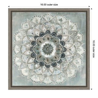Sunburst Mandala 16" Grey and Blue Framed Canvas Art