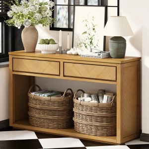 KIGFTSOD Rustic Wooden Console Table - Storage Drawers & Open Shelf, Elegant Sofa Table for Entryway, Hallway & Living Room - 1 of 4