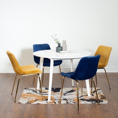 Roundhill Furniture Aufurr Contemporary Dining Set, White Round Dining Table with 4 Chairs, 5-Piece Blue and Gold