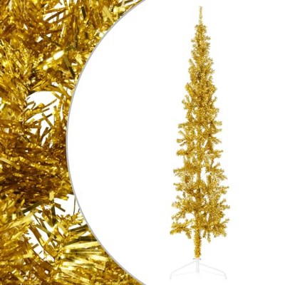 vidaXL Artificial Half Christmas Tree - Space-Saving 8 ft Gold PVC Christmas Tree with Steel Stand