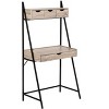 Vynxaria Contemporary 33" Leaning Desk Brown Laminate Surface Black Metal Legs Drawer Storage for Compact Home Offices - 4 of 4