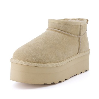 CUSHIONAIRE Hippy Women’s Platform Ankle Boots – Genuine Suede, Faux Fur Lining, Cozy Winter Slip-On Design, Comfortable Footwear