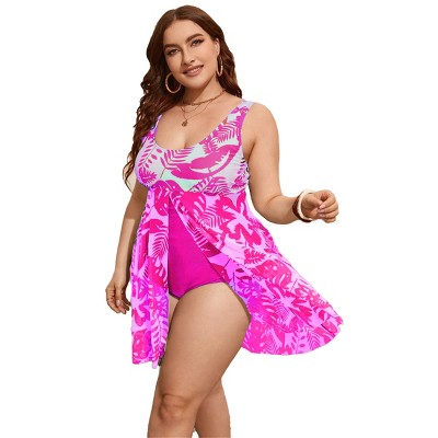 Swimsuits for Women Floral One Piece Swimsuits Tank Swim Dress U Neck Flowy Swimsuits Floral Bathing Dress