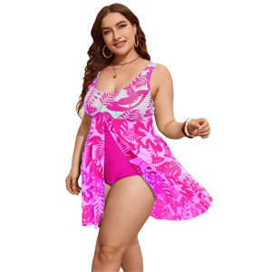 Swimsuits for Women Floral One Piece Swimsuits Tank Swim Dress U Neck Flowy Swimsuits Floral Bathing Dress - 1 of 4