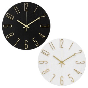 REGALWOVEN 2 Pcs Plastic Classic Battery Powered Silent Non-Ticking Wall Clock 12 x 12 Inches - 1 of 4