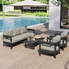 4-Piece Outdoor Patio Conversation Set, Weather-Resistant Metal Frame with Plastic Wood Tabletop, Cushioned Sofa and Chairs - ModernLuxe - 2 of 4