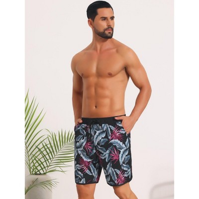 INSPIRE CHIC Men's Printed Elastic Liner Drawstring Swimming Shorts 2 Packs 1 Black Red 1 Blue White 30 — фото 3