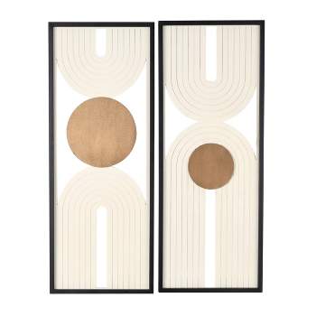 Set of 2 Wooden Geometric Layered Arch Wall Decors with Gold Circle Accents Cream - Olivia & May