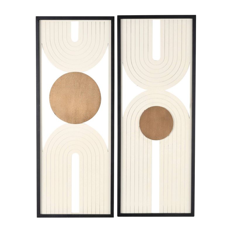 Set of 2 Wooden Geometric Layered Arch Wall Decors with Gold Circle Accents Cream - Olivia &#38; May, 1 of 8