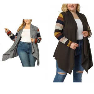 Agnes Orinda Women's Plus Size Open Front Long Sleeve Lightweight Stripe Long Cardigan - 1 of 4