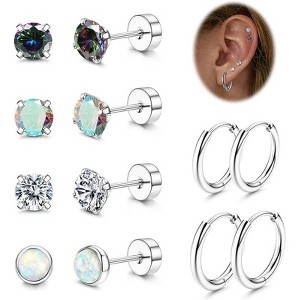 Surgical Steel Earring Set: 20G Hypoallergenic Opal & CZ Studs with Hoops for Sensitive Ears - 1 of 4