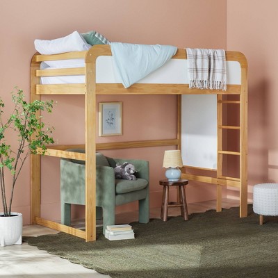 Saracina Home Adyn Contemporary Twin Loft Bunk Bed with Ladder on End Natural Pine