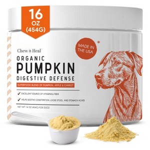 Chew + Heal Organic Pumpkin Digestive Defense Superfood Blend Powder Digestive Aid Supplement for Dogs, 16-oz jar - 1 of 4