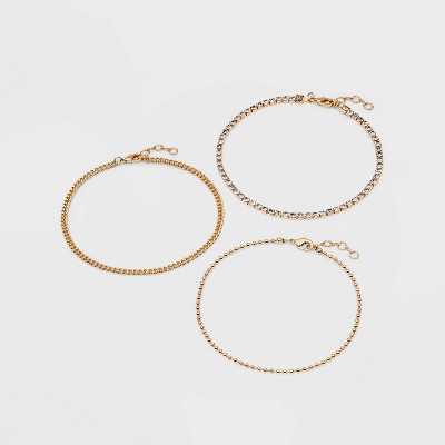 9" Ball Wide Chain Anklet Set 3pc - A New Day™ Metallic Gold