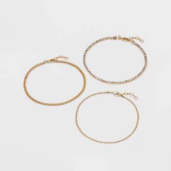 9" Ball Wide Chain Anklet Set 3pc - A New Day™ Metallic Gold