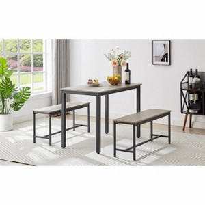 3 Piece Dining Table Set, Dining Room Table Set with Benches, Steel Frames, Industrial Bar Table Set, Dining Table Set for Family Or Friends - 1 of 4