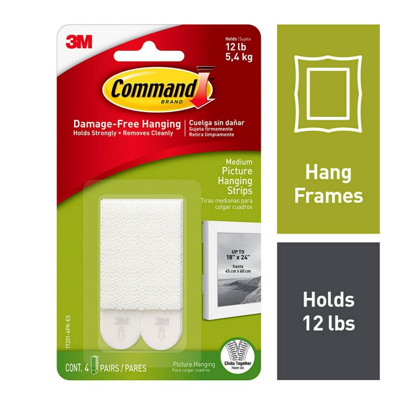 Command 4 Sets Medium Sized Picture Hanging Strips White, 3 of 21