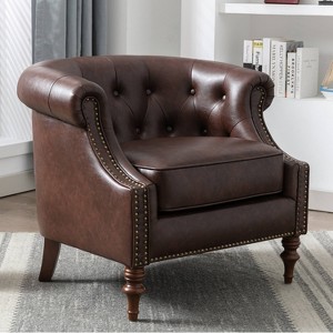 Comfort Pointe Chesterfield Button Tufted Accent Chair Brown: Elegant Faux Leather, Nailhead Trim, No Assembly Required - 1 of 4