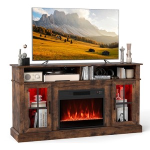 Costway 58" Fireplace TV Stand with LED Lights Entertainment Center for 65 Inch TV Brown/Black/White/Gray - 1 of 4