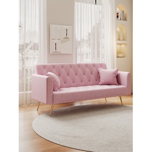 Akoasm Convertible Velvet Sofa for Small Living Rooms, Bedrooms & Offices-Pink - 1 of 4