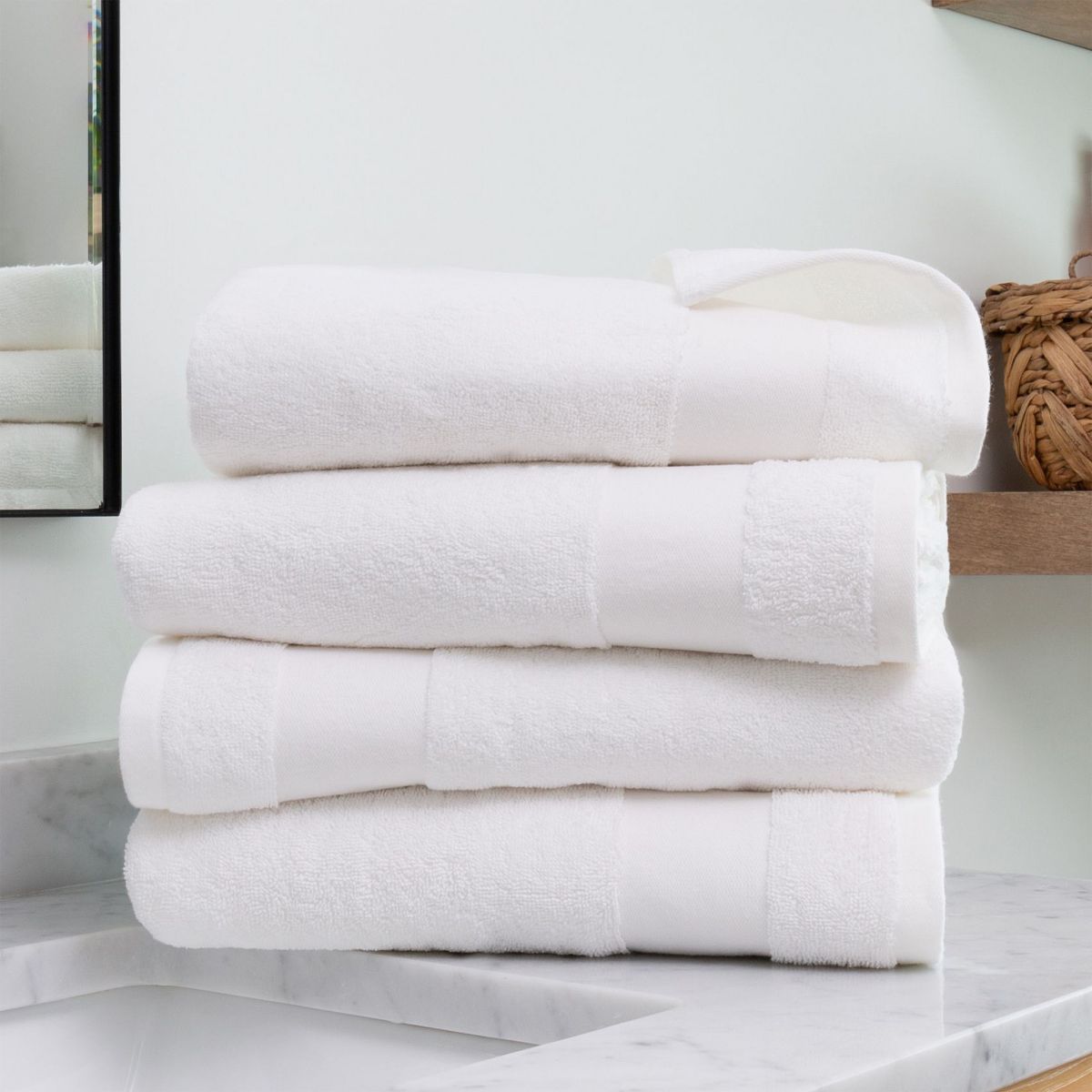 Set Of 4 Bath Towels, 100% Super Plush Premium Cotton - Becky Cameron, White, 4 Pack