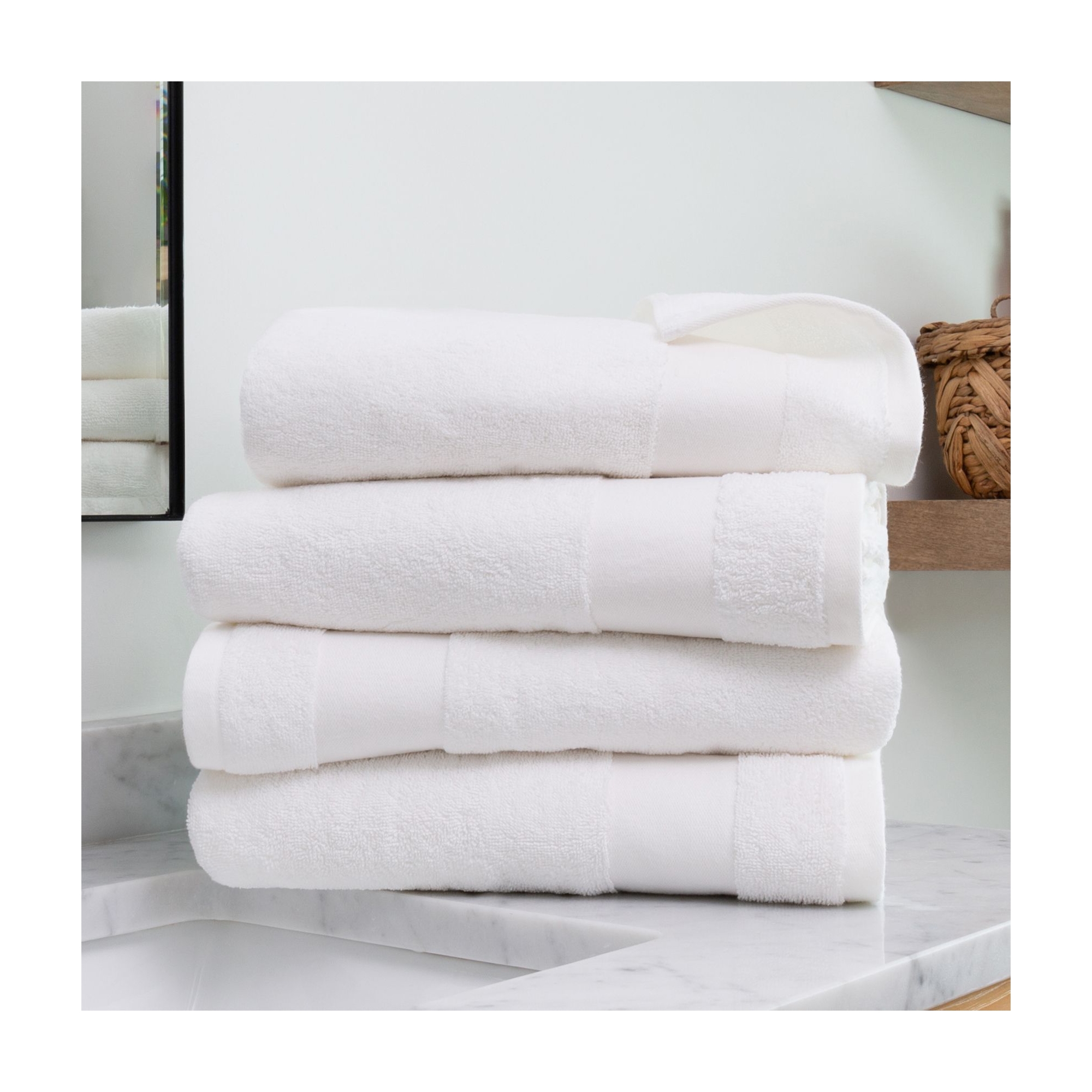 Set Of 4 Bath Towels, 100% Super Plush Premium Cotton - Becky Cameron, White, 4 Pack