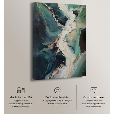 Sage River Blue and Green Abstract Canvas Wall Art, 16" x 24"