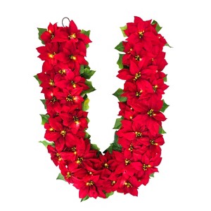 Puleo 6'x12" Pre-Lit Battery-Operated Artificial Red Poinsettia Garland - 1 of 4