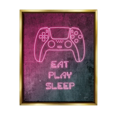 Stupell Industries Eat Play Sleep Pink Gamer Framed Floater Canvas Wall Art