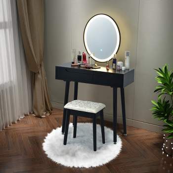 Costway Vanity Makeup Table Touch Screen 3 Lighting Modes Dressing Table Stool Set White\Black\ Gray