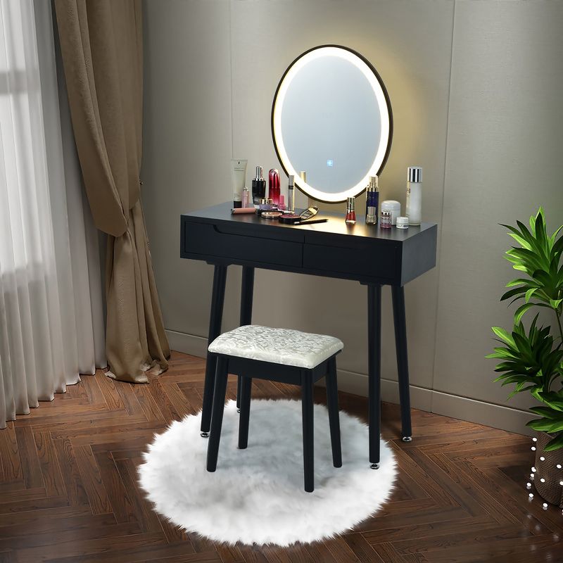 Costway Vanity Makeup Table Touch Screen 3 Lighting Modes Dressing Table Stool Set White\Black\ Gray, 1 of 12