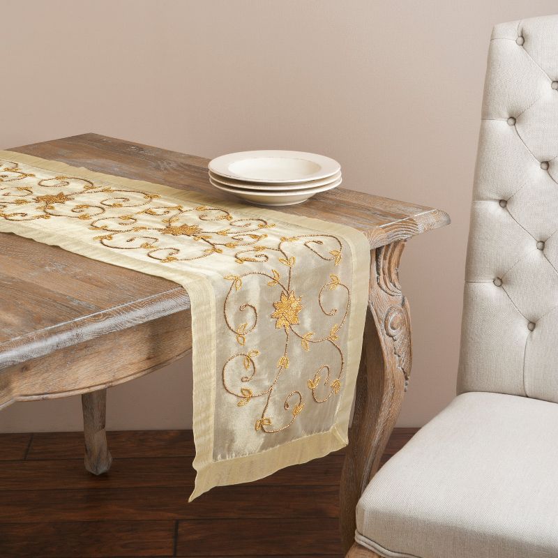 Saro Lifestyle Long Table Runner With Handmade Beaded Design, 1 of 2