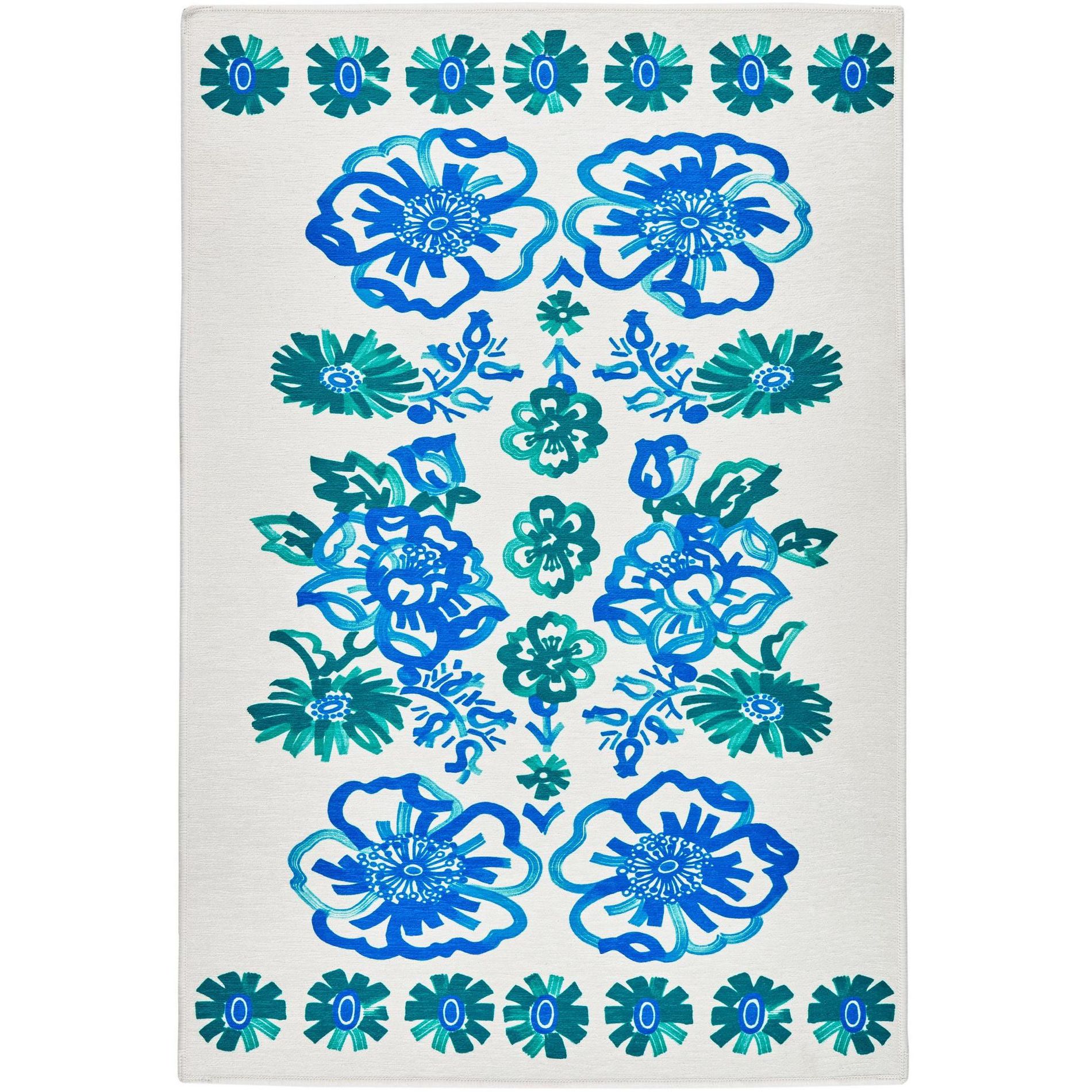 Annie Selke - Dash & Albert Graphic Gerbera Teal Machine Washable Rug, 4x6, Teal