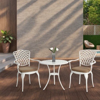3 Piece Cast Aluminum Patio Bistro Set with Umbrella Hole, Outdoor Table and Chairs for Patio Seating Sets, Small Space Chat Sets-The Pop Home