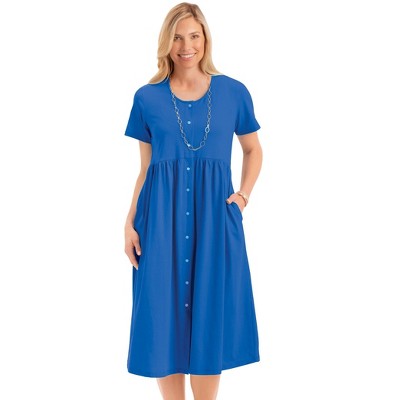 Collections Etc Easy Fit Button Front Scooped Neckline Knit Dress