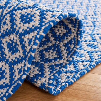 Ivory and Blue Geometric Cotton Handwoven Area Rug