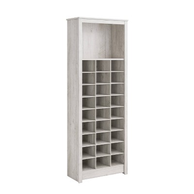 Washed White Tall Wood Wall Mounted Shoe Cabinet