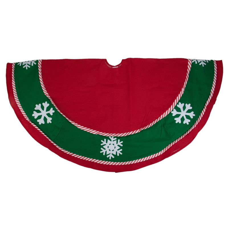 Northlight 48" Red and Green Snowflakes Christmas Tree Skirt, 2 of 4