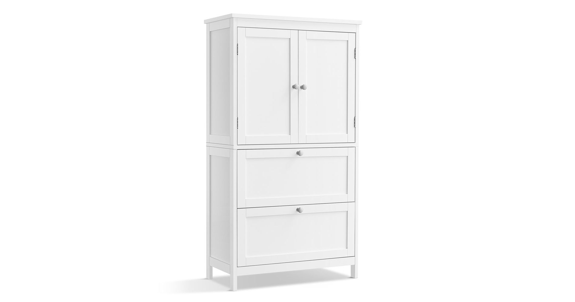 VASAGLE Floor Storage Cabinet, Storage Unit, Freestanding Cabinet with 2 Drawers and 2 Doors, Adjustable Shelf, White